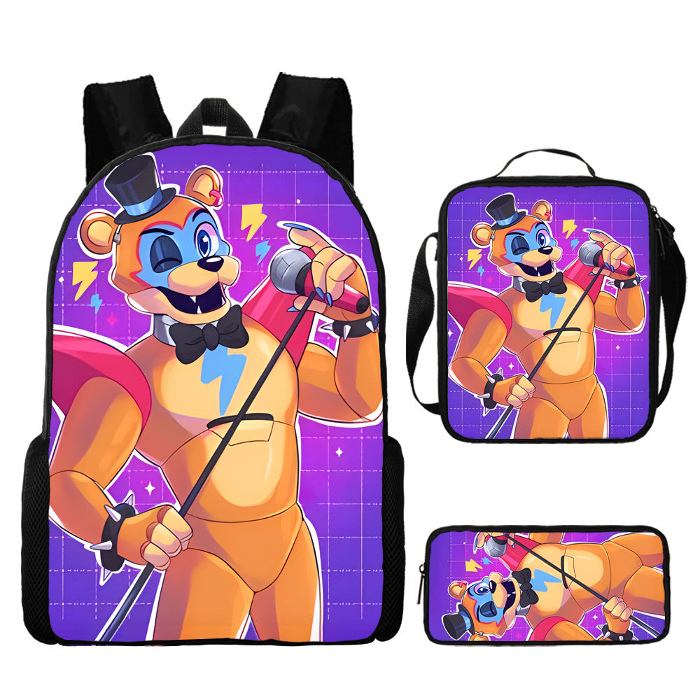 FNAF Glamrock Freddy Schoolbag Backpack Lunch Bag Pencil Case 3pcs Set Gift for Kids Students