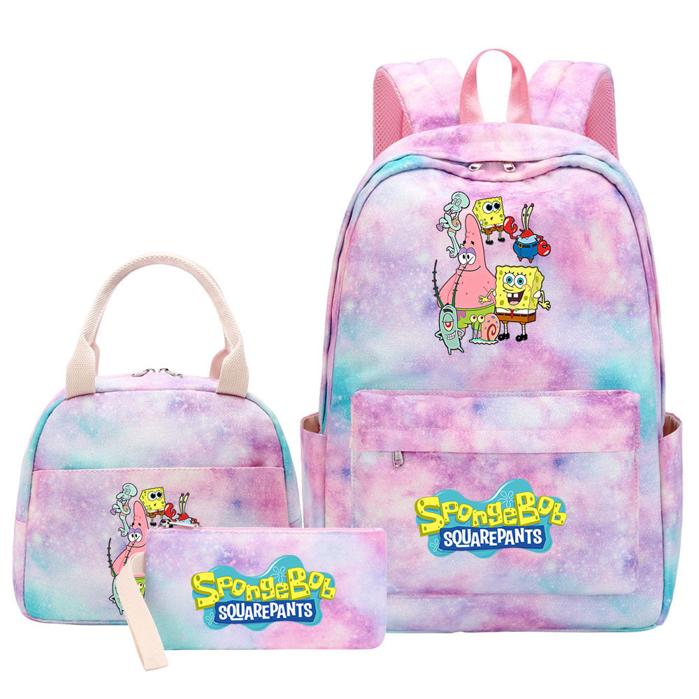 SpongeBob SquarePants Pink Starry Sky SchoolBag Backpack Lunch Box Bag Book Pencil Bags  3pcs Set