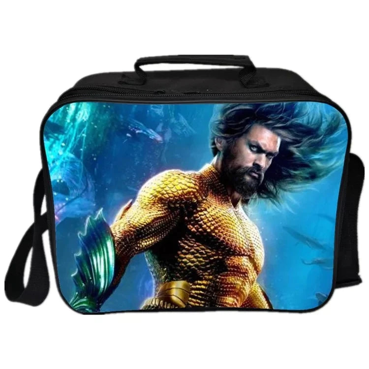 Aquaman PU Leather Portable Lunch Box School Tote Storage Picnic Bag