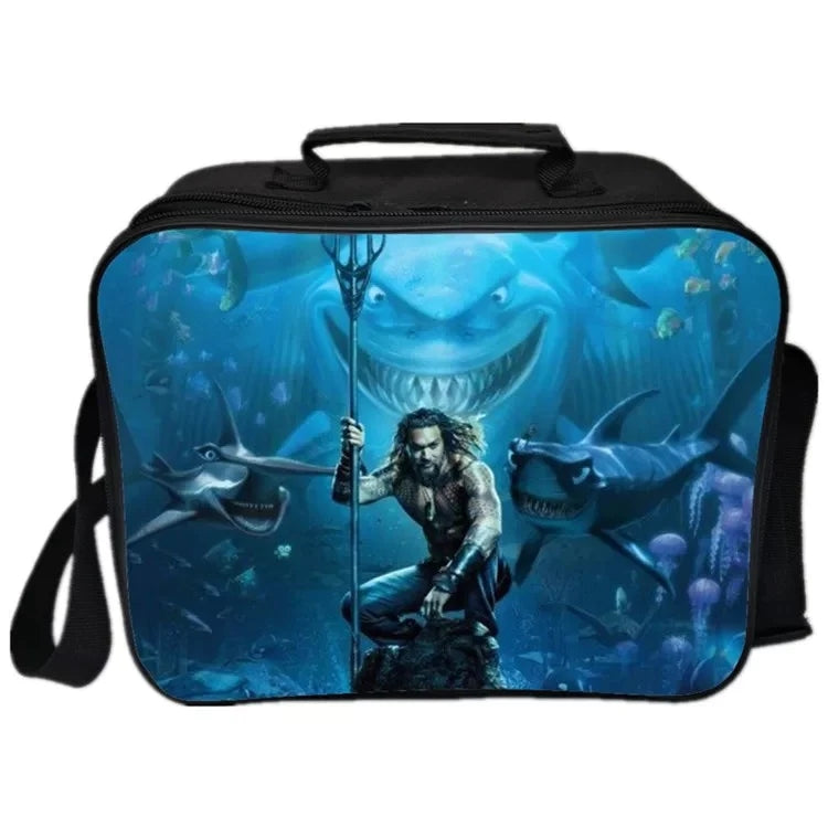 Aquaman PU Leather Portable Lunch Box School Tote Storage Picnic Bag