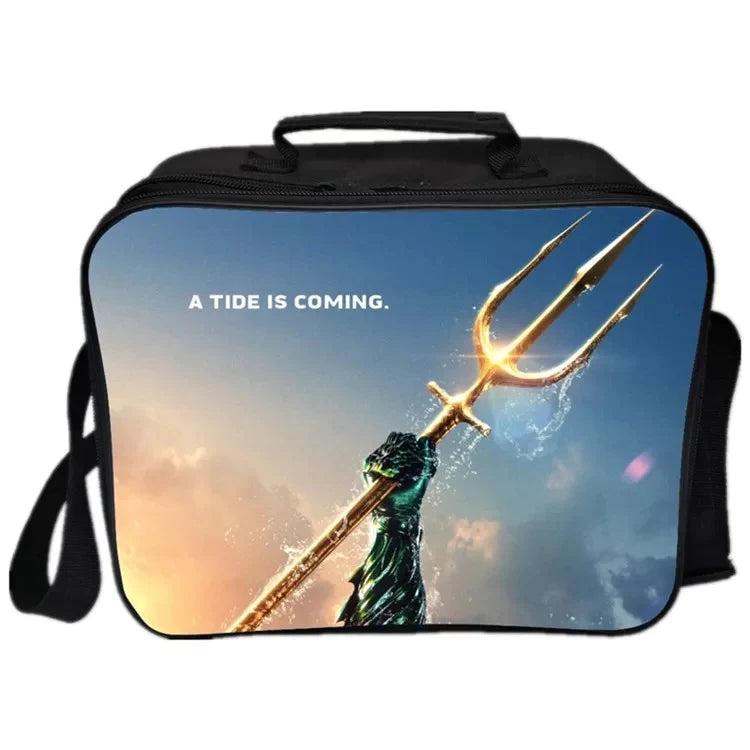 Aquaman PU Leather Portable Lunch Box School Tote Storage Picnic Bag