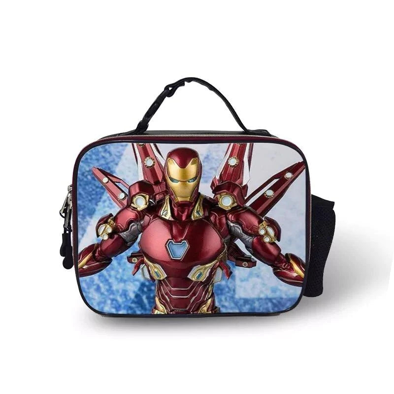 Avengers Endgame Iron Man PU Leather Portable Lunch Box School Tote Storage Picnic Bag