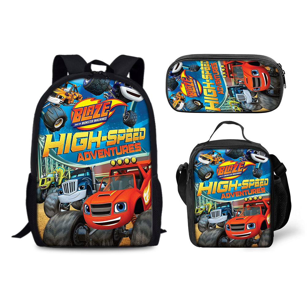 Blaze and the Monster Machines Schoolbag Backpack Lunch Bag Pencil Case 3pcs Set Gift for Kids Students