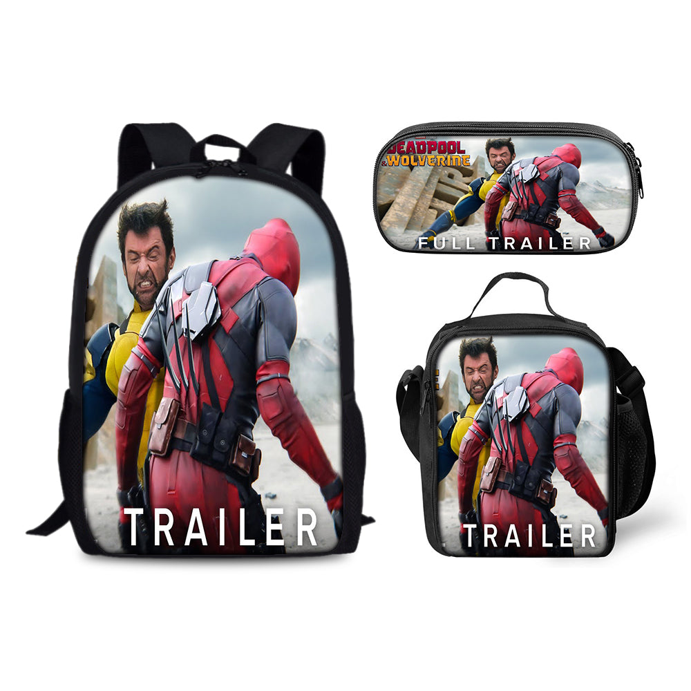 Deadpool and Wolverine Schoolbag Backpack Lunch Bag Pencil Case 3pcs Set Gift for Kids Students