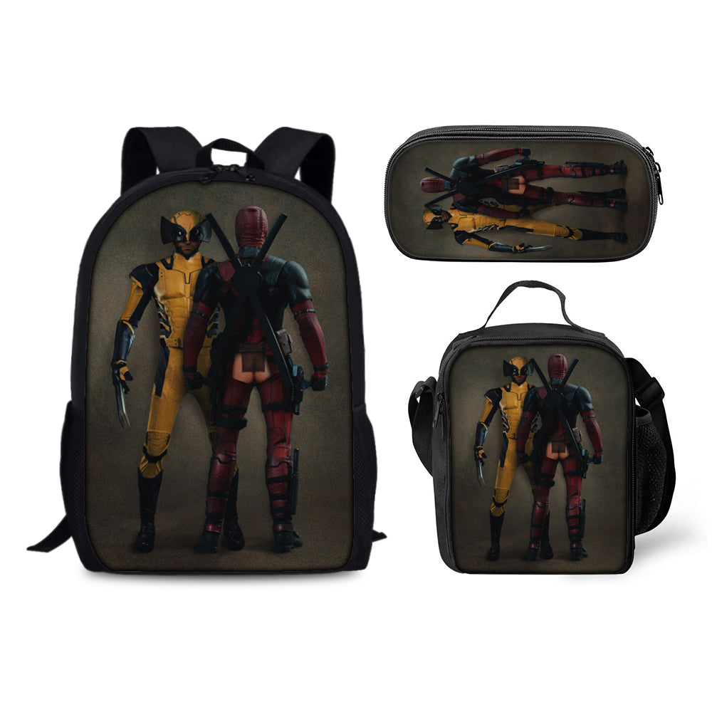 Deadpool and Wolverine Schoolbag Backpack Lunch Bag Pencil Case 3pcs Set Gift for Kids Students