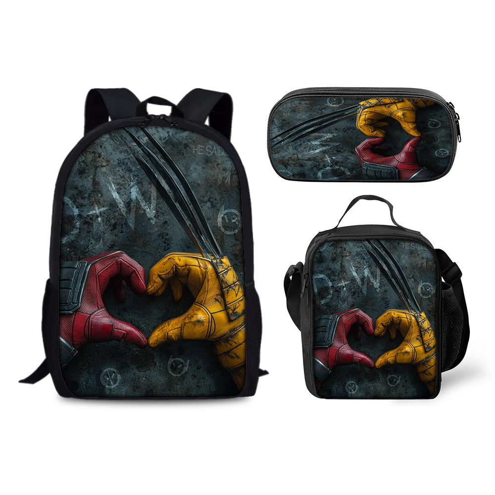 Deadpool and Wolverine Schoolbag Backpack Lunch Bag Pencil Case 3pcs Set Gift for Kids Students