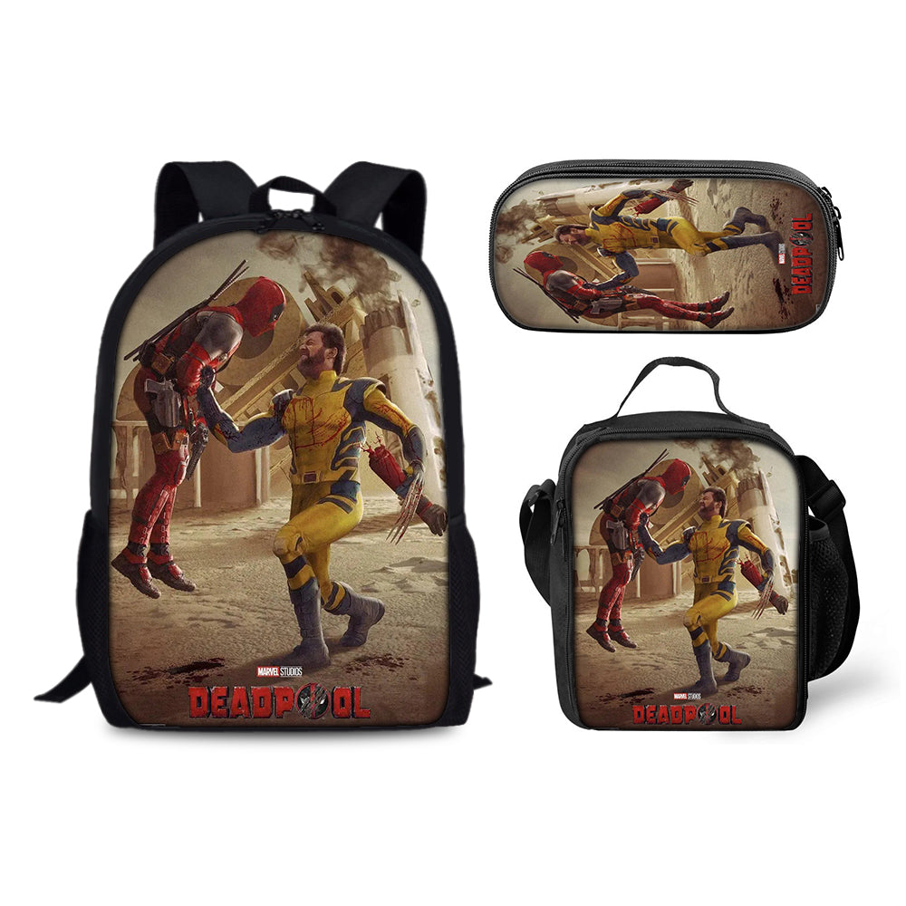 Deadpool and Wolverine Schoolbag Backpack Lunch Bag Pencil Case 3pcs Set Gift for Kids Students