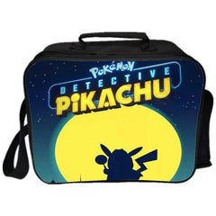 Detective Pokemon Go Pikachu  PU Leather Portable Lunch Box School Tote Storage Picnic Bag