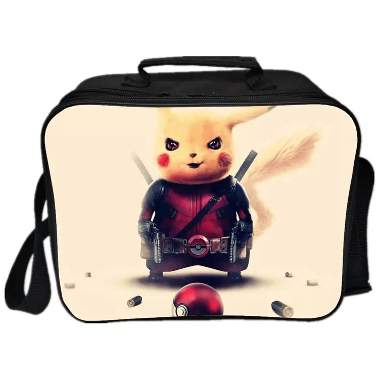 Detective Pokemon Go Pikachu  PU Leather Portable Lunch Box School Tote Storage Picnic Bag