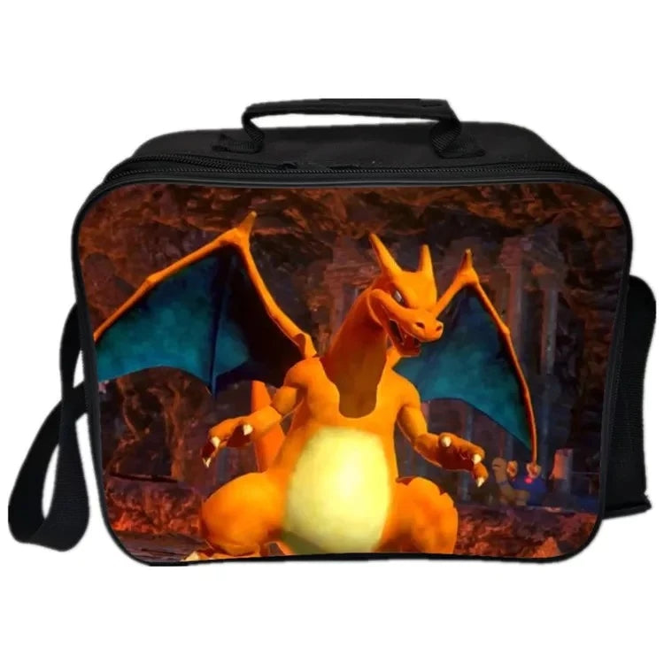 Detective Pokemon Go Pikachu  PU Leather Portable Lunch Box School Tote Storage Picnic Bag