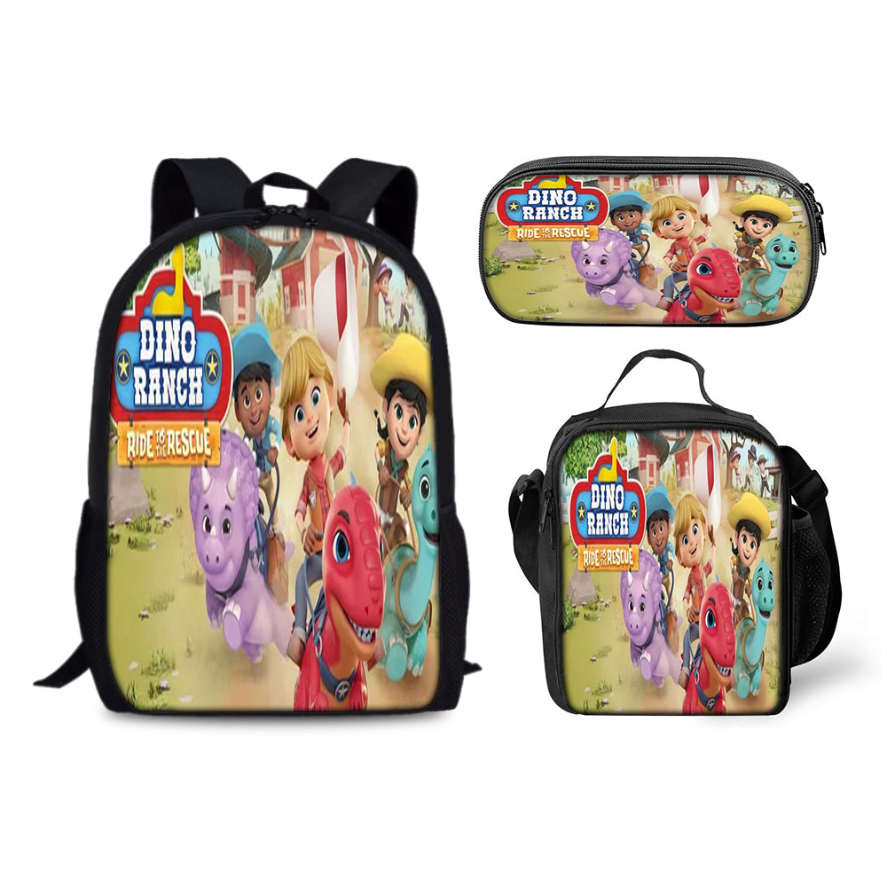 Dino Ranch Schoolbag Backpack Lunch Bag Pencil Case 3pcs Set Gift for Kids Students