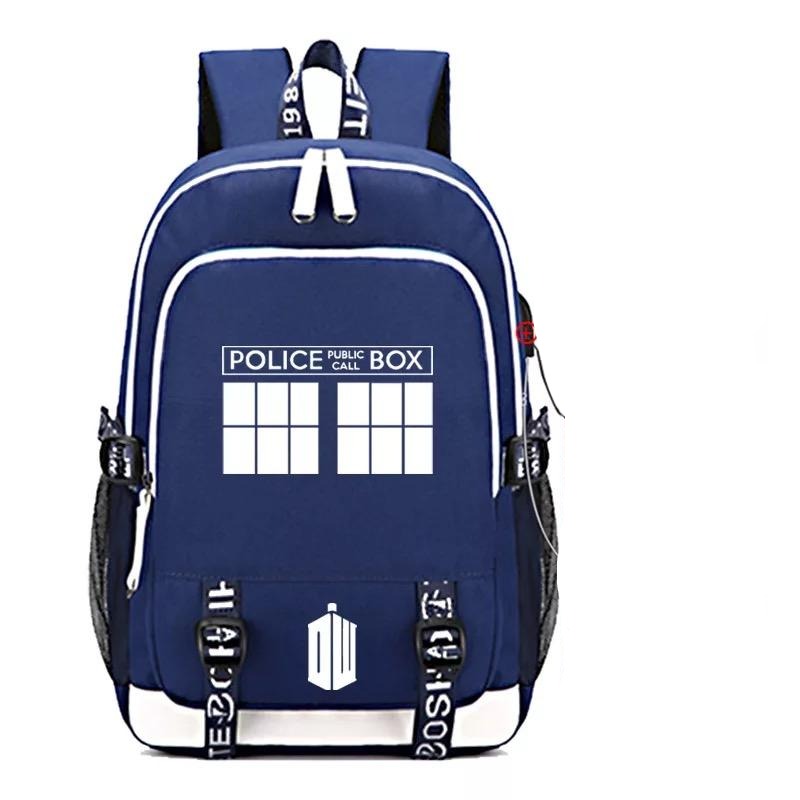 Doctor Who USB Charging Backpack School Note Book Laptop Travel Bags Luminous