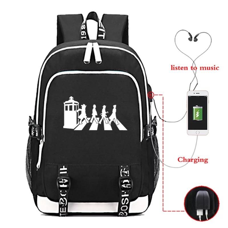 Doctor Who USB Charging Backpack School Note Book Laptop Travel Bags Luminous