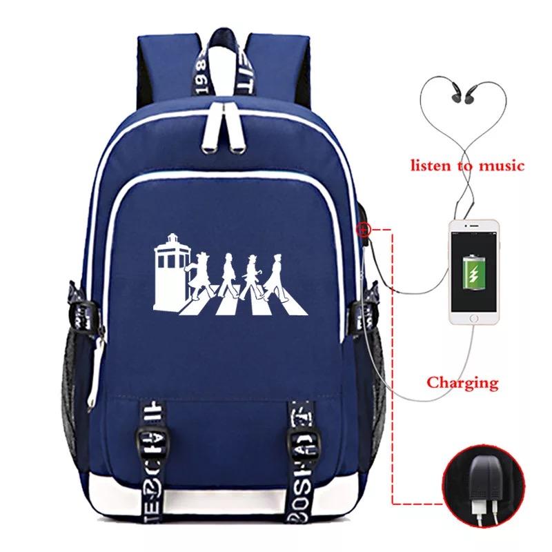 Doctor Who USB Charging Backpack School Note Book Laptop Travel Bags Luminous