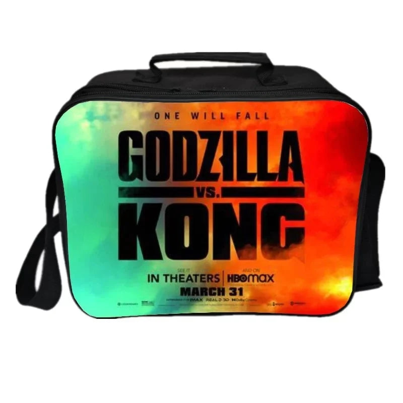 Godzilla PU Leather Portable Lunch Box School Tote Storage Picnic Bag