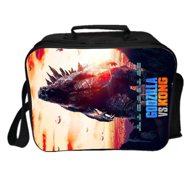 Godzilla PU Leather Portable Lunch Box School Tote Storage Picnic Bag