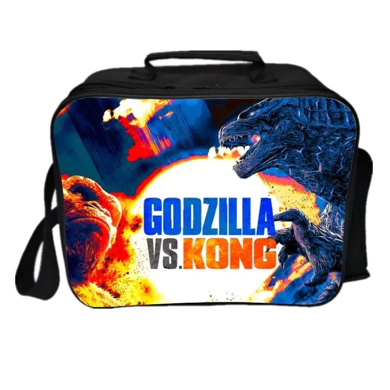Godzilla PU Leather Portable Lunch Box School Tote Storage Picnic Bag