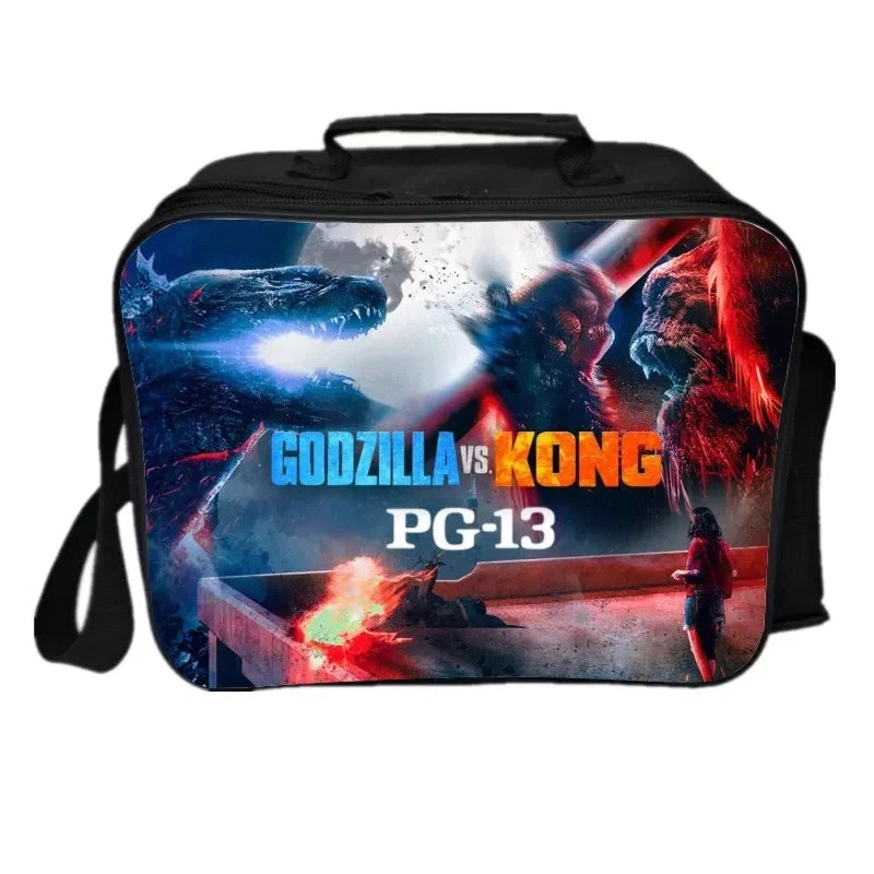 Godzilla PU Leather Portable Lunch Box School Tote Storage Picnic Bag