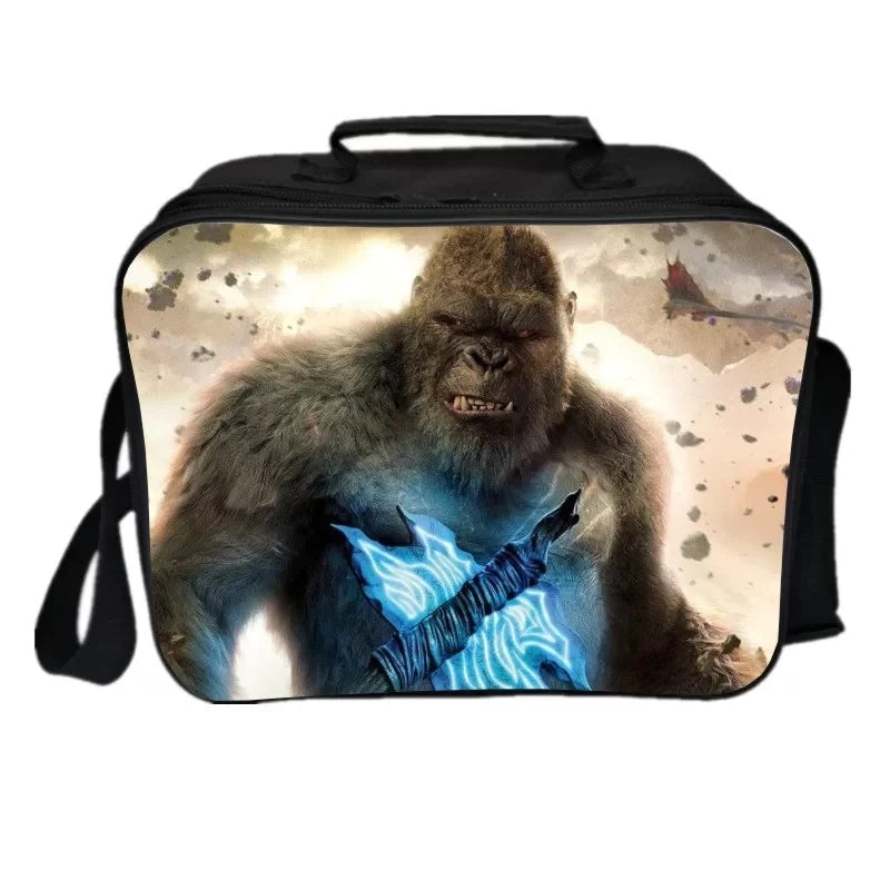 Godzilla PU Leather Portable Lunch Box School Tote Storage Picnic Bag