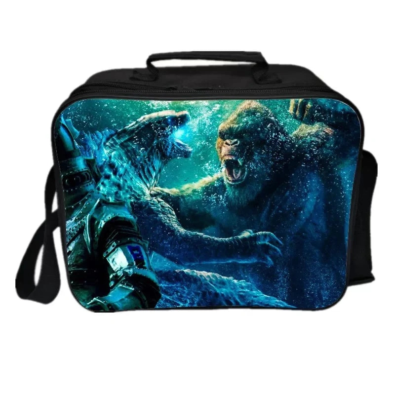 Godzilla PU Leather Portable Lunch Box School Tote Storage Picnic Bag