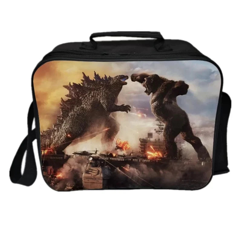 Godzilla PU Leather Portable Lunch Box School Tote Storage Picnic Bag