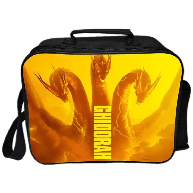 Godzilla PU Leather Portable Lunch Box School Tote Storage Picnic Bag