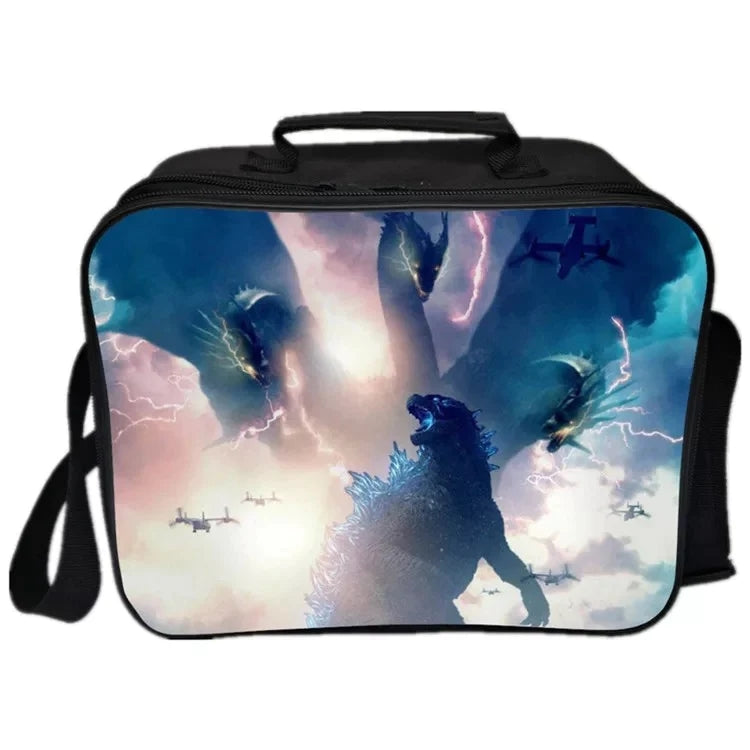 Godzilla PU Leather Portable Lunch Box School Tote Storage Picnic Bag