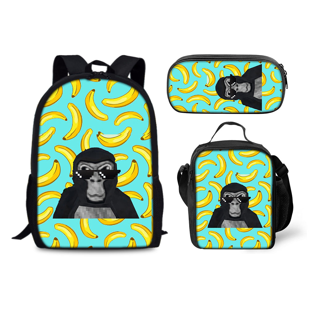 Gorilla Tag Schoolbag Backpack Lunch Bag Pencil Case 3pcs Set Gift for Kids Students