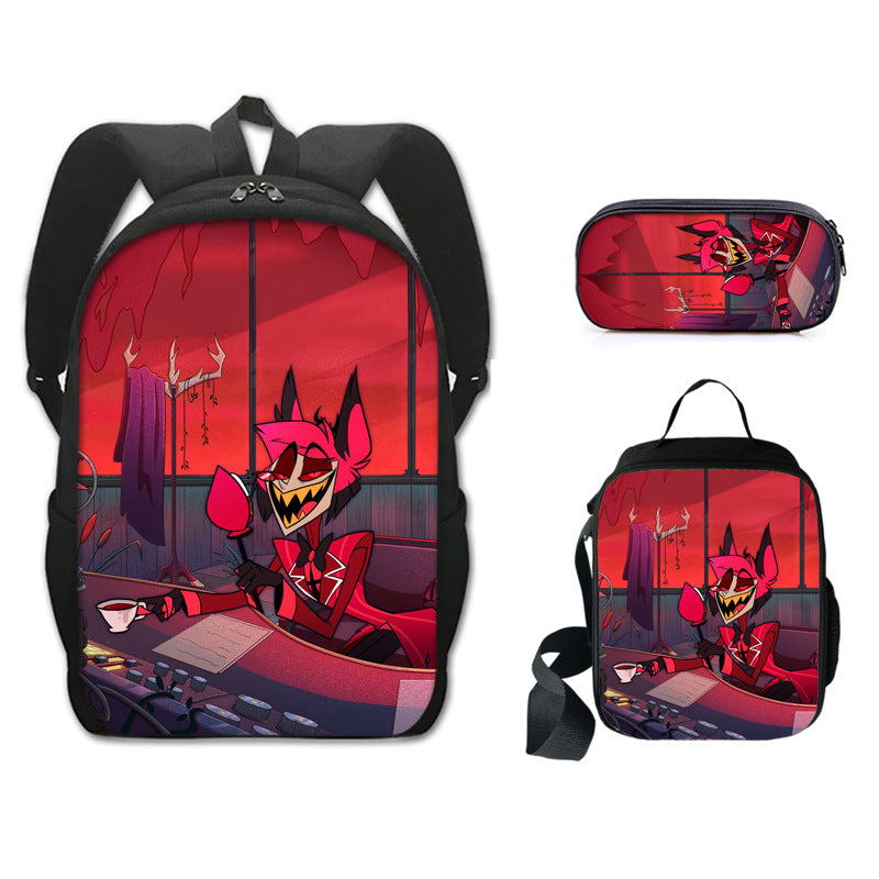 Hazbin Hotel Schoolbag Backpack Lunch Bag Pencil Case 3pcs Set Gift for Kids Students
