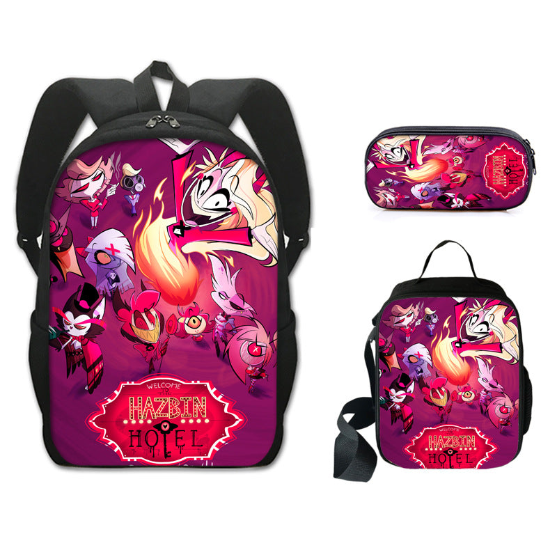 Hazbin Hotel Schoolbag Backpack Lunch Bag Pencil Case 3pcs Set Gift for Kids Students