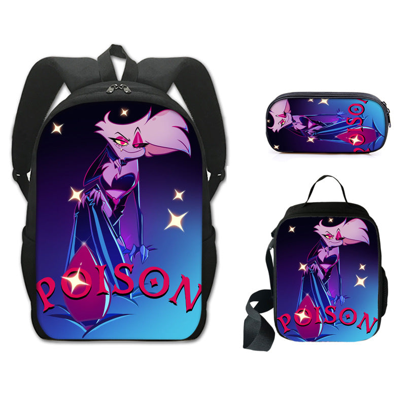 Hazbin Hotel Schoolbag Backpack Lunch Bag Pencil Case 3pcs Set Gift for Kids Students