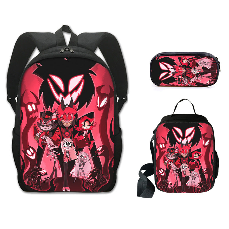 Hazbin Hotel Schoolbag Backpack Lunch Bag Pencil Case 3pcs Set Gift for Kids Students