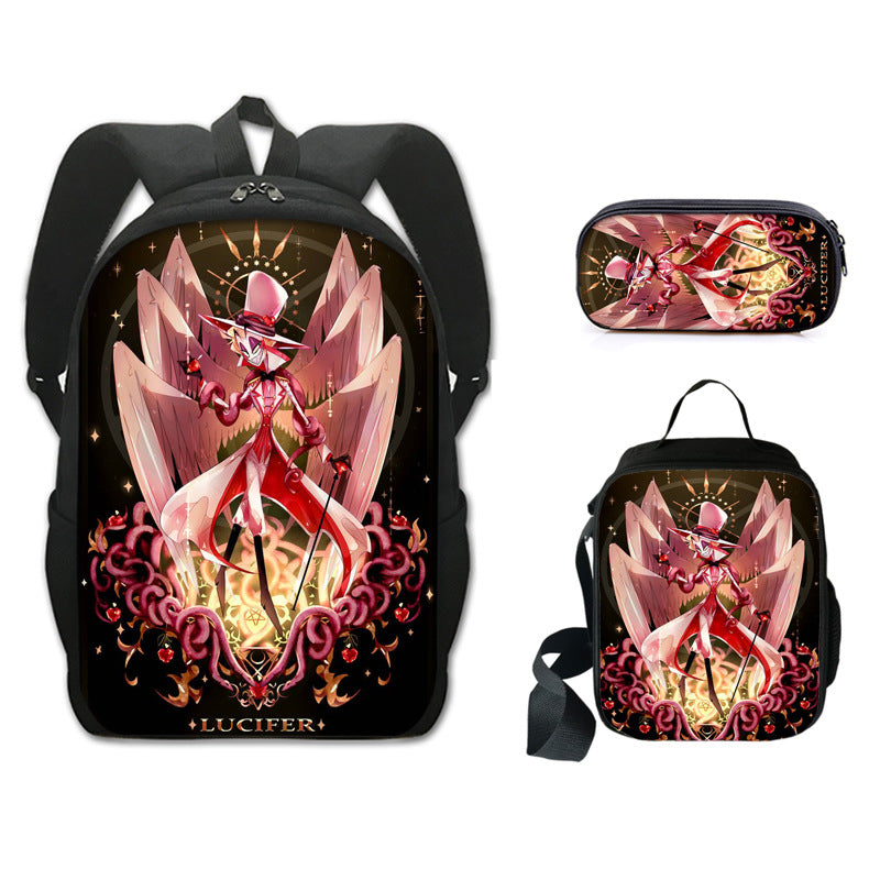 Hazbin Hotel Schoolbag Backpack Lunch Bag Pencil Case 3pcs Set Gift for Kids Students
