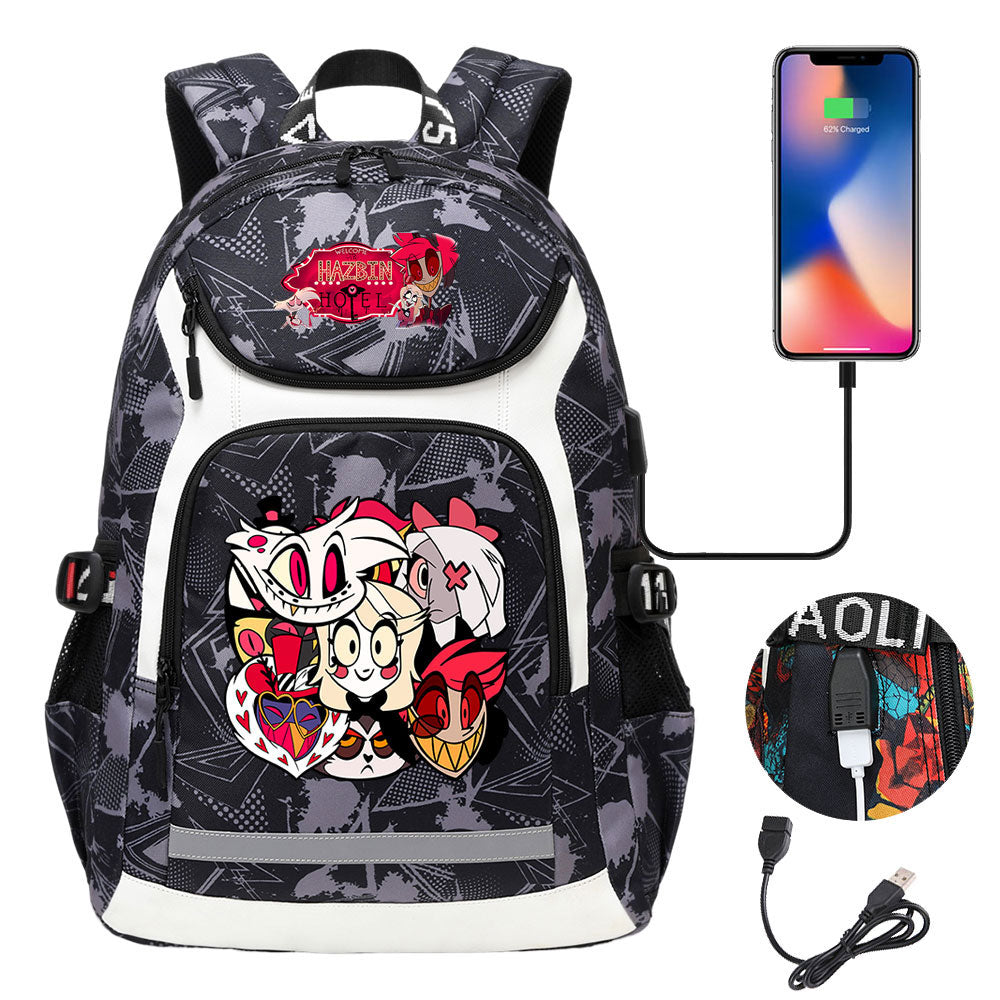 Hazbin Hotel USB Charging Backpack School NoteBook Laptop Travel Bags