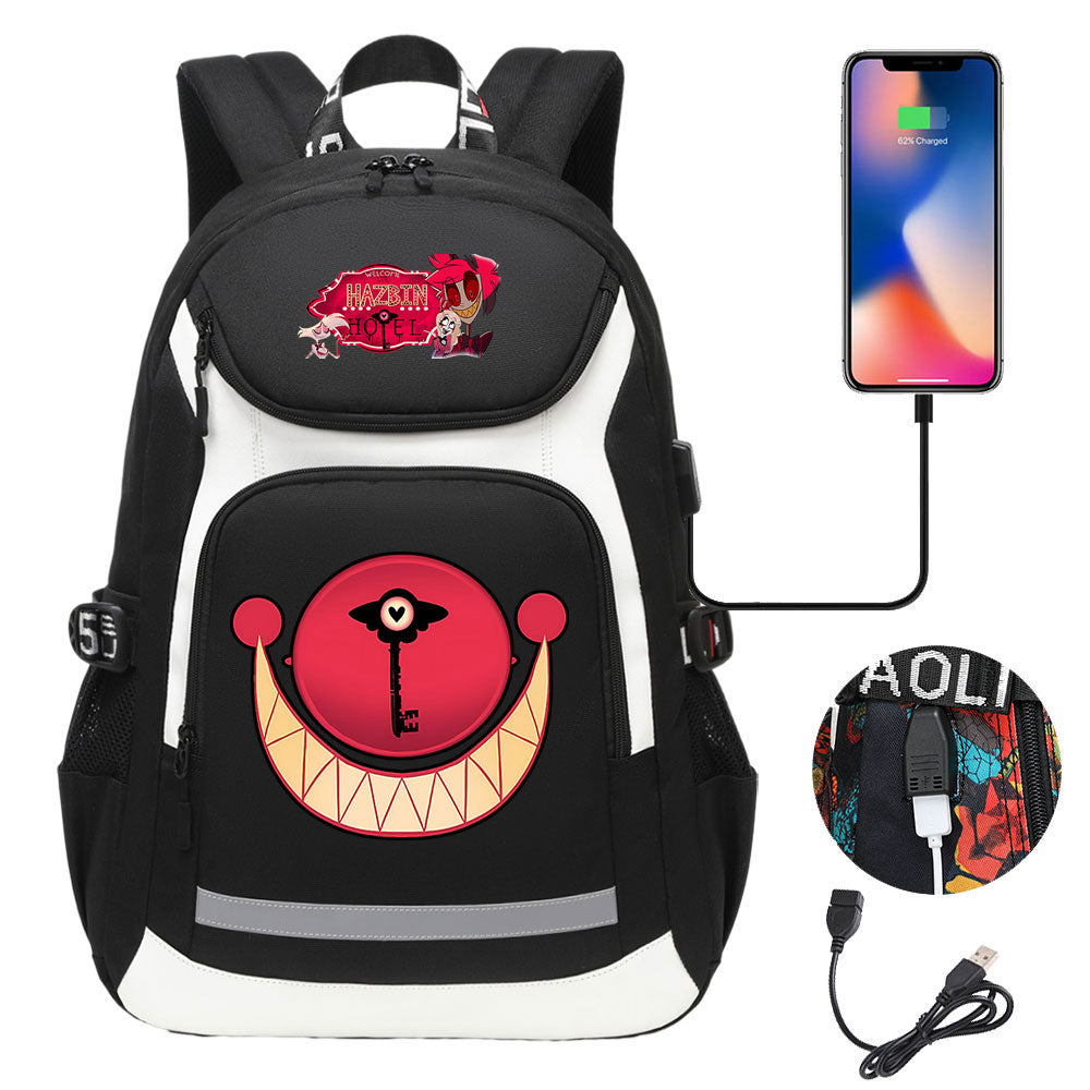 Hazbin Hotel USB Charging Backpack School NoteBook Laptop Travel Bags