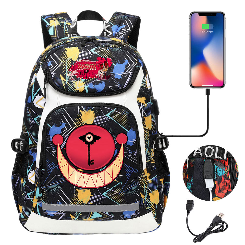 Hazbin Hotel USB Charging Backpack School NoteBook Laptop Travel Bags