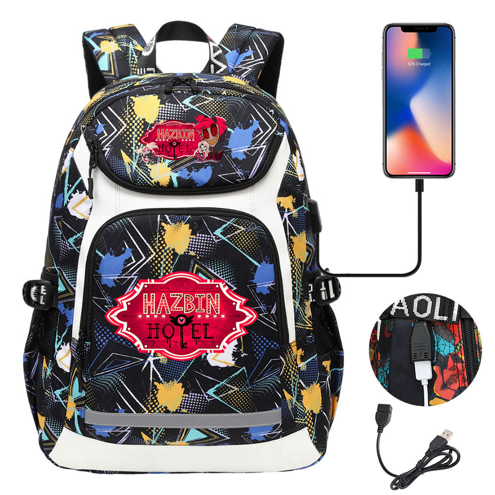 Hazbin Hotel USB Charging Backpack School NoteBook Laptop Travel Bags