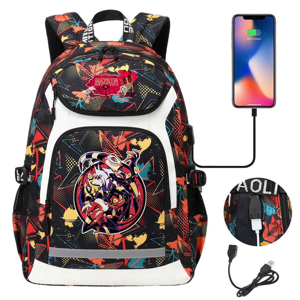 Hazbin Hotel USB Charging Backpack School NoteBook Laptop Travel Bags