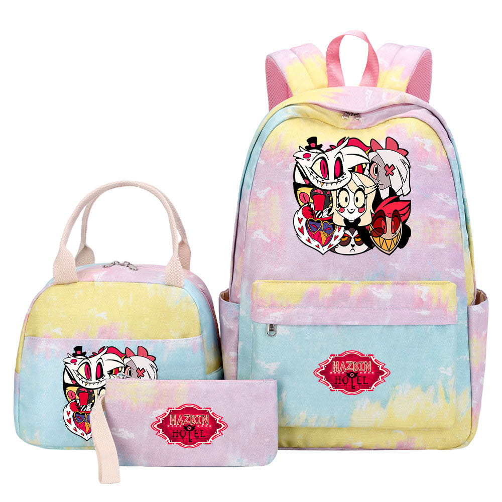 Hazbin Hotel Pink Starry Sky SchoolBag Backpack Lunch Box Bag Book Pencil Bags 3pcs Set