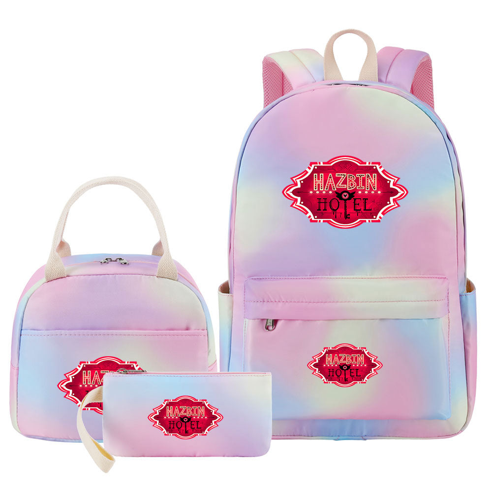 Hazbin Hotel Pink Starry Sky SchoolBag Backpack Lunch Box Bag Book Pencil Bags 3pcs Set