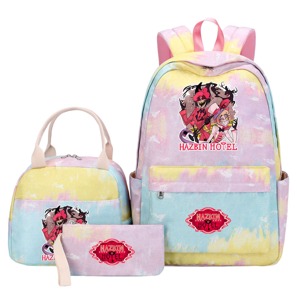 Hazbin Hotel Pink Starry Sky SchoolBag Backpack Lunch Box Bag Book Pencil Bags 3pcs Set