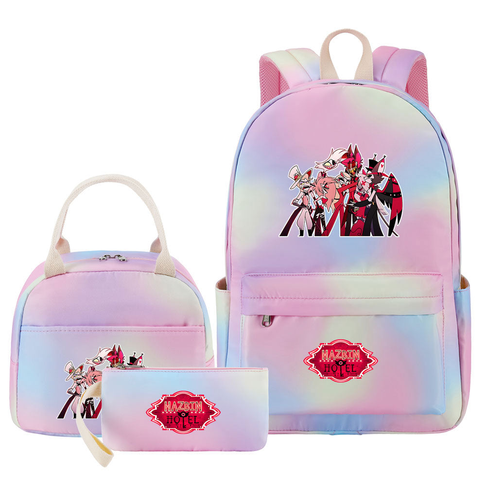 Hazbin Hotel Pink Starry Sky SchoolBag Backpack Lunch Box Bag Book Pencil Bags 3pcs Set