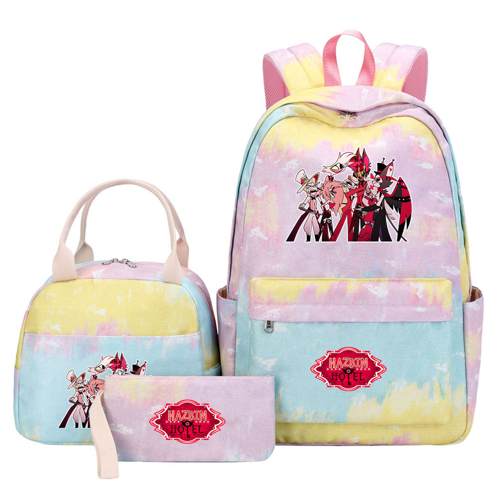 Hazbin Hotel Pink Starry Sky SchoolBag Backpack Lunch Box Bag Book Pencil Bags 3pcs Set