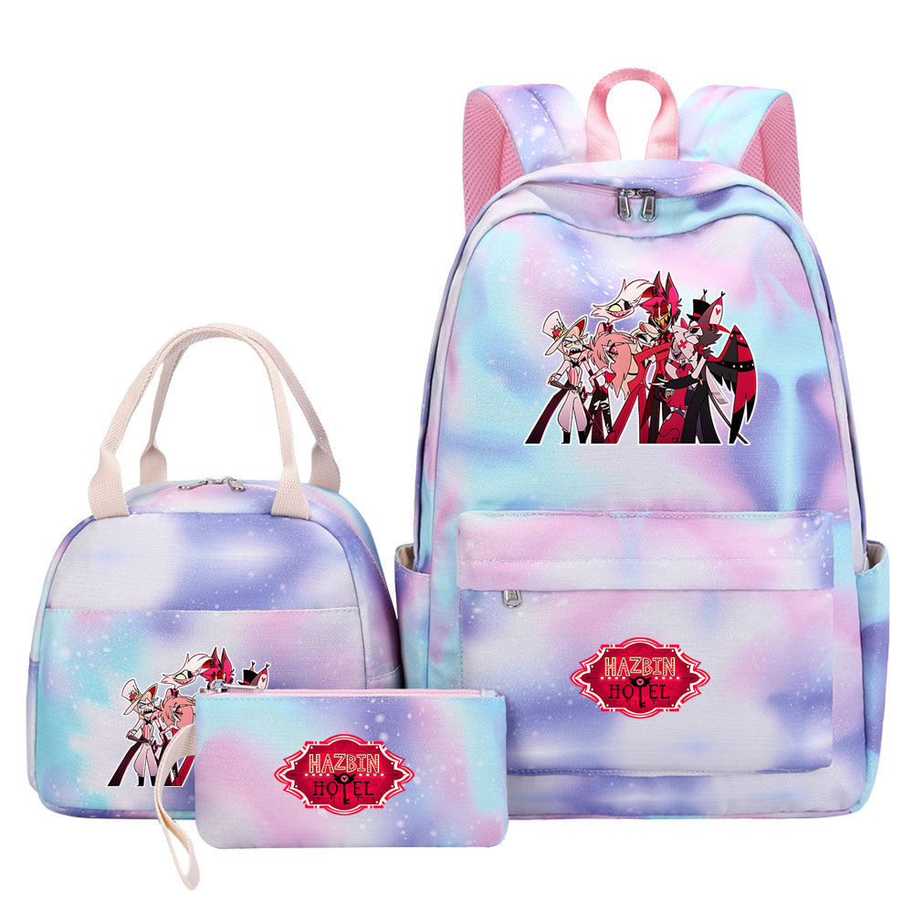 Hazbin Hotel Pink Starry Sky SchoolBag Backpack Lunch Box Bag Book Pencil Bags 3pcs Set