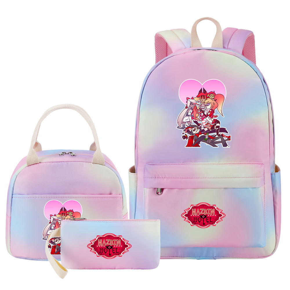 Hazbin Hotel Pink Starry Sky SchoolBag Backpack Lunch Box Bag Book Pencil Bags 3pcs Set