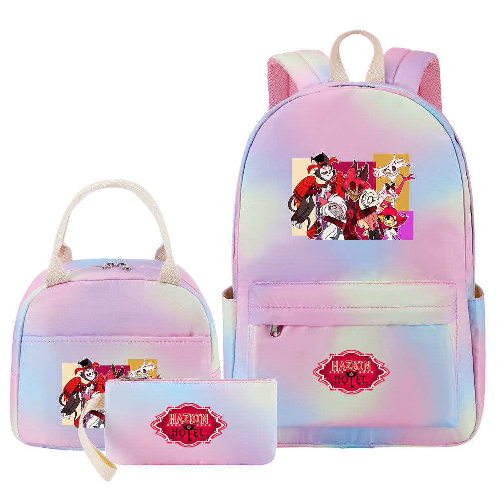 Hazbin Hotel Pink Starry Sky SchoolBag Backpack Lunch Box Bag Book Pencil Bags 3pcs Set