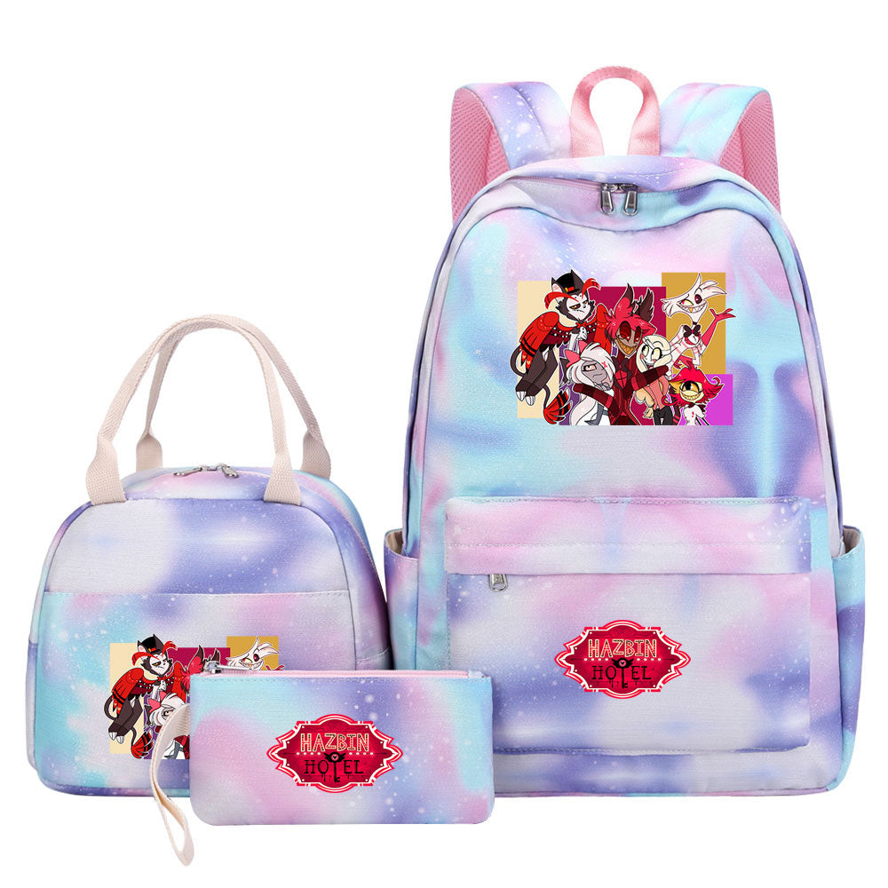 Hazbin Hotel Pink Starry Sky SchoolBag Backpack Lunch Box Bag Book Pencil Bags 3pcs Set