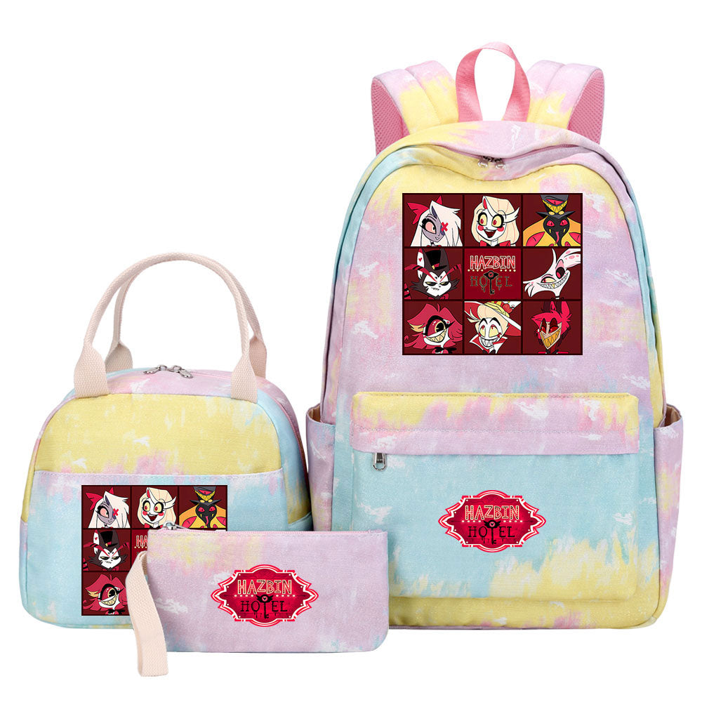 Hazbin Hotel Pink Starry Sky SchoolBag Backpack Lunch Box Bag Book Pencil Bags 3pcs Set