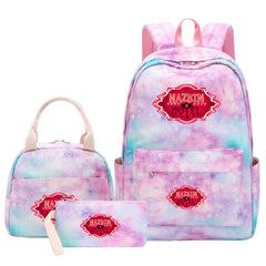 Hazbin Hotel Pink Starry Sky SchoolBag Backpack Lunch Box Bag Book Pencil Bags 3pcs Set