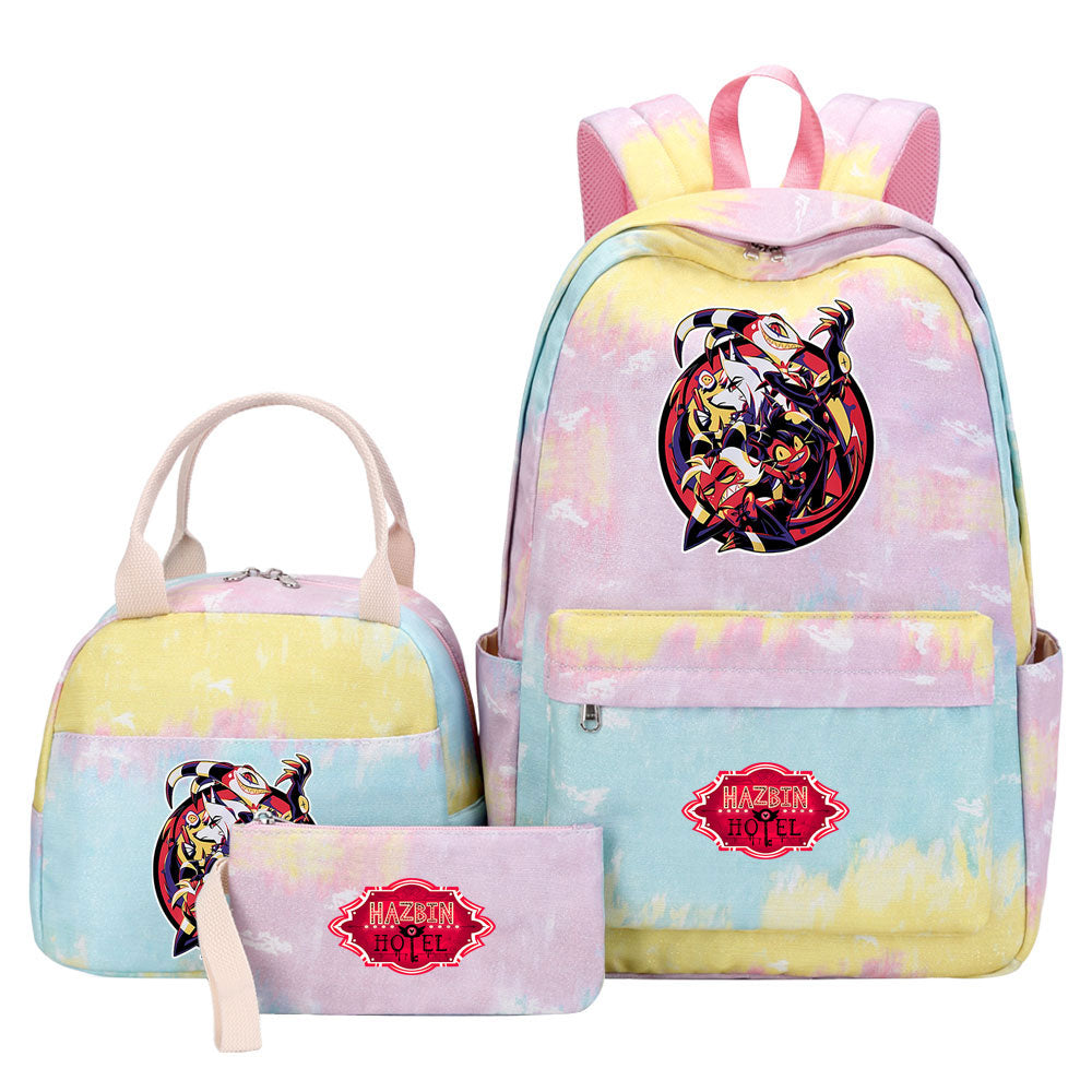 Hazbin Hotel Pink Starry Sky SchoolBag Backpack Lunch Box Bag Book Pencil Bags 3pcs Set